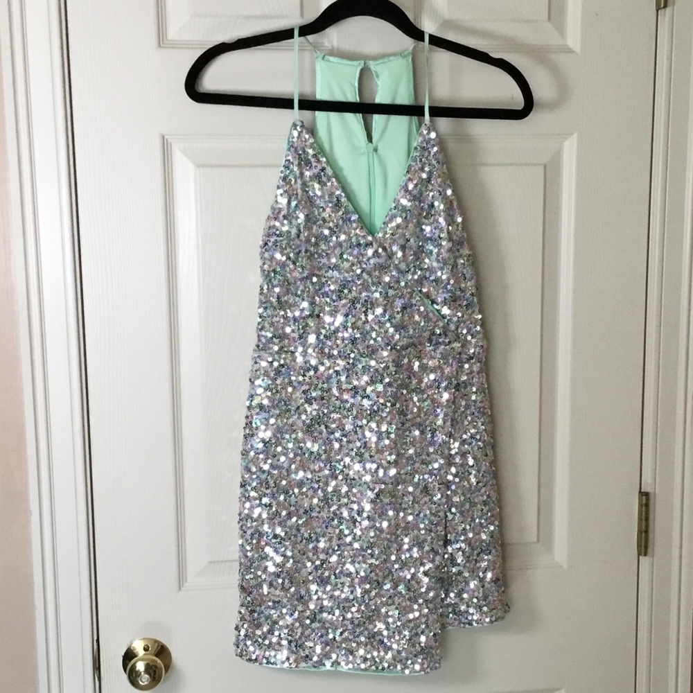 Lulus Multi Color Sequin Spaghetti Strap Racer Back Mini Sparkly Party Dress-XS